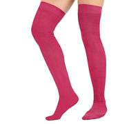 Tesmark 3 Pairs Multi-Pack Plain Ladies Over The Knee High Socks for Women Fancy Dress Thigh High Socks in Assorted Colours Long Socks UK Size 4-7 (One Size, Fuchsia Pink)