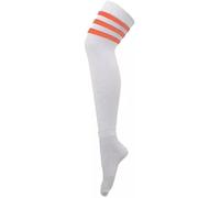 Tesmark 3 Pairs Women's Plain Over The Knee High Socks Ladies Soft Cotton Stripy Socks Thigh High Soft & Comfortable Referee Long Socks UK Size 4-7 (White/Orange)