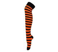 Tesmark 3 X Ladies Over The Knee High Socks for Women Fancy Dress Multicoloured Striped Thigh High Socks in Assorted Colours Long Socks UK Size 4-7 (One Size, Black/Orange)
