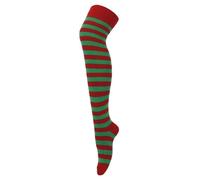 Tesmark 3 X Ladies Over The Knee High Socks for Women Fancy Dress Multicoloured Striped Thigh High Socks in Assorted Colours Long Socks UK Size 4-7 (One Size, Red/Green)