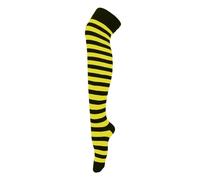 Tesmark 3 X Ladies Over The Knee High Socks for Women Fancy Dress Multicoloured Striped Thigh High Socks in Assorted Colours Long Socks UK Size 4-7 (One Size, Black/Yellow)