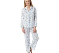 Tesmark Floral Long Sleeve Pyjamas for women - Soft Polycotton Womens Pyjamas Set, Full-Length Pants and Satin Piping Ladies Pyjamas UK Size 10-30, MN15 (12-14, Blue)