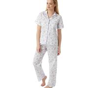 Tesmark Floral Short Sleeve Pyjamas for women - Soft Polycotton Womens Pyjamas Set, Full-Length Pants and Satin Piping Ladies Pyjamas UK Size 10-30, MN14