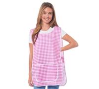 Tesmark Ladies Check Design With Piping Tabard Apron Overalls Front Pocket Stylish Tabards for Women Casual Aprons for Women to Use in Home Kitchen Restaurants Coffee Shops UK Made (Pink, L)