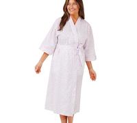 Tesmark Ladies Cotton Floral Print Night Gown Leaf Loungewear Women's Robes Wrap with Tie Belt Short Sleeve Ladies Dressing Gowns for Women Sizes 10-30, MN18 (12-14, Pink Leaf)