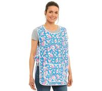 Tesmark Ladies Floral Design With Piping Tabard Apron Overalls Front Pocket Stylish Tabards For Women Casual Aprons For Women Use in Home Kitchen Restaurants Coffee Shops UK Made (3XL, Blue)