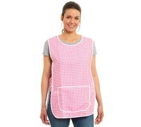 Tesmark Ladies Gingham Design With Piping Tabard Apron Overalls Front Pocket Stylish Tabards for Women Casual Aprons for Women to Use in Home Kitchen Restaurants Coffee Shops UK Made (Pink, M)