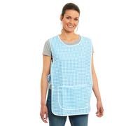 Tesmark Ladies Gingham Design With Piping Tabard Apron Overalls Front Pocket Stylish Tabards for Women Casual Aprons for Women to Use in Home Kitchen Restaurants Coffee Shops UK Made (Aqua, XXL)