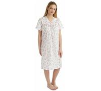 Tesmark Ladies Incontinence Open Back Nightie Floral Hospital Nightdress For Continence Problems Maternity Dress Poly Cotton Nightdresses for Women UK Size 8-30 (Pink, 24-26)