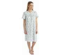 Tesmark Ladies Incontinence Open Back Nightie Floral Hospital Nightdress For Continence Problems Maternity Dress Poly Cotton Nightdresses for Women UK Size 8-30 (Blue, 24-26)