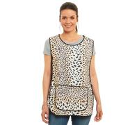 Tesmark Ladies Leopard Design With Piping Tabard Apron Overalls Front Pocket Stylish Tabards for Women Casual Aprons for Women to Use in Home Kitchen Restaurants Coffee Shops UK Made (3XL)