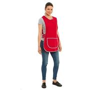 Tesmark Ladies Plain Colour Piping Design Tabard Apron Overalls Front Pocket Stylish Tabards for Women Casual Aprons for Women Home Kitchen Restaurants Coffee Shops UK Made (Small, Red)