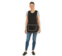 Tesmark Ladies Plain Colour Piping Design Tabard Apron Overalls Front Pocket Stylish Tabards for Women Casual Aprons for Women Home Kitchen Restaurants Coffee Shops UK Made (XL, Black)