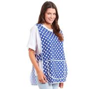 Tesmark Ladies Polka Dot Design With Piping Tabard Apron Overalls Front Pocket Stylish Tabards for Women Casual Aprons for Women to Use in Home Kitchen Restaurants Coffee Shops UK Made (Navy, L)