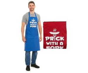 Tesmark Prick With A Fork Barbecue & Butcher Aprons for Men and Women with Pockets, One Size Plain Colour Versatile Novelty Aprons Ideal for Home, Kitchen, BBQ and Professional Use (Red)
