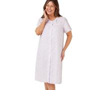 Tesmark Womens Nightwear Cotton Floral Print Short Sleeve Front Button Through Ladies Nighties with Lace - Pink & Blue Leaf Nightdresses for Women UK Size 10-30 MN12 (Pink Leaf, 20-22)