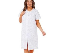 Tesmark Womens Nightwear Cotton Floral Print Short Sleeve Front Button Through Ladies Nighties with Lace - Pink & Blue Leaf Nightdresses for Women UK Size 10-30 MN12 (Blue Leaf, 28-30)