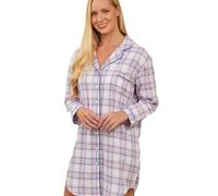 Tesmark Womens Nightwear Nightdress 100% Brushed Cotton Check Paris And Cat Alice Design Nightshirt Pink & Blue Colour Long Sleeve Night Dress Women UK Size 8-22 (Checked Design, 16-18)