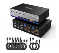 TESmart 8K@60Hz DP KVM Switch 3 Monitors 2 Computers USB 3.0, KVM Switch Triple Monitor 2 Computers DisplayPort 1.4, Support EDID, 1G Ethernet, Hotkey Switch, 4K@144Hz 2K@144Hz for Gaming&Home Office