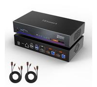 TESmart 8K@60Hz HDMI KVM Switch 2 Computers 1 Monitor, USB 3.0 HDMI KVM Switch 2 Ports 4K@144Hz, Gigabit Network, EDID, Hotkey/Mouse Wheel/Button/IR Remote Switch, Audio & Mic with All Input Cables