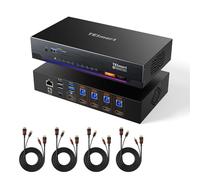 TESmart 8K@60Hz HDMI KVM Switch, for 4 Computers 1 Monitor w/USB 3.0 5Gbps | EDID | ADI Chip | 1G Ethernet | HDR | 4 Port KVM Switch 4K@/144Hz for Gaming/Office, Custom Hotkey Switch, Audio Mic