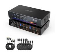 TESmart DP HDMI KVM Switch 4 Monitors 2 Computers 4K@60Hz, Quad Monitor KVM Docking Station, KVM Switch USB 3.0, EDID Emulators, Audio & Mic, Gigabit Network, Hotkey Switch, with All Input Cables