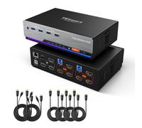 TESmart HKS203-P24 HDMI KVM Switch, 3 Monitors 2 Computers, 4K@60HZ USB 3.0 Triple Monitor KVM Switch Support Gigabit Network,EDID Emulators, Headset, Hotkey Switch, Button Switch, withAll Input Cable