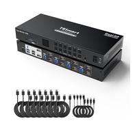 TESmart KVM Switch - Dual Monitor DisplayPort 4 Port USB3.0, 4x2 KVM Switches for 4 Computers, UHD 4K@60Hz, L/R Port, Hotkey, Dolby Vision, EDID, PC Monitor Switch with Input Cables