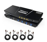 TESmart Ture 8K@60Hz HDMI KVM Switch, for 4 Computers 1 Monitor w/USB 3.0 5Gbps | ADI Chip | 1G Ethernet | EDID | HDR | 4 Port KVM Switch 4K@/144Hz, for Gaming/Office, Custom Hotkey Switch, Audio Mic