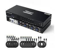 TESmart USB 3.0 DisplayPort HDMI KVM Switch, for 4 Monitors 4 Computers, KVM Switch Quad Monitor 4K@60Hz, with Multi-Stream Transport(MST), EDID Emulators, Headset Port, Hotkey Switch, Button Switch