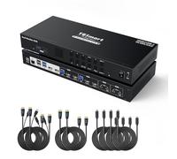 TESmart USB3.0 USB-C HDMI KVM Switch, for 2 Monitors 4 Computers, 4K@60Hz KVM Switch Dual Monitor, Support Gigabit Network and MST, EDID Emulators, Headset Port, Hotkey Switch,Button Switching