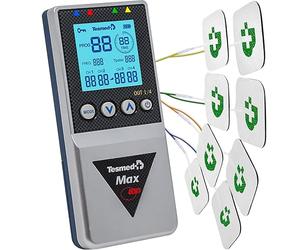 TESMED Max 830: Professional Muscle Stimulator with TENS/EMS/Massage Programs with Sequential Stimulations, 4 Channels, 115 Programs (20 Customizable), Rechargeable, 20 Electrodes Included