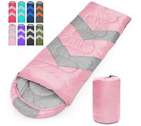 Tesmien Sleeping Bag for Adults & Kids 3-4 Season Warm Weather and Winter Lightweight, Waterproof for Teens, Men's Indoor & Outdoor Camping/Traveling/Hiking, Pink Grey
