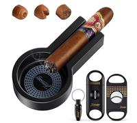 Tesonway Cigar Ashtray with Cigar Cutter Set, Cigar Cutter Guillotine, Cigar Cutter V Cut, Cigar Punch, Portable Cigar Ashtrays for Outdoors Home and Office, Cigar Accessories for Men, Black, TE-0401