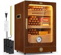 Tesonway Cigar Humidor, Desktop Cigar Humidor Cabinet Light Control System with Spanish Cedar Wood Shelves, Hygrometer, 3 Humidifiers and Cigar Accessories Drawer, Father's Day Gift for Men (Brown)