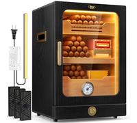 Tesonway Cigar Humidor, Desktop Cigar Humidor Cabinet Light Control System with Spanish Cedar Wood Shelves, Hygrometer, 3 Humidifiers and Cigar Accessories Drawer, Father's Day Gift for Men (Black)