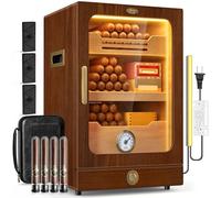Tesonway Cigar Humidor, Desktop Cigar Humidor Cabinet Light Control System with Spanish Cedar Wood Shelves, Hygrometer, 3 Humidifiers and Cigar Accessories Drawer, Father's Day Gift for Men (Brown)