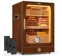 Tesonway Cigar Humidor, Desktop Cigar Humidor Cabinet Light Control System with Spanish Cedar Wood Shelves, Hygrometer, 3 Humidifiers and Cigar Accessories Drawer, Father's Day Gift for Men (Brown)