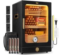 Tesonway Cigar Humidor, Desktop Cigar Humidor Cabinet Light Control System with Spanish Cedar Wood Shelves, Hygrometer, 3 Humidifiers and Cigar Accessories Drawer, Father's Day Gift for Men (Black)