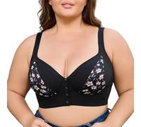 TESOON Large Size Bra Non Underwire Women Comfort Seamless Front Closure Bras Push-up Everyday Lingerie, Black, (50) 50G