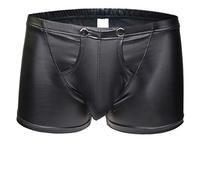 TESOON Mens Imitation Leather Underwear Sexy Boxer Briefs - Black - XL