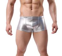 TESOON Mens Imitation Leather Underwear Sexy Boxer Briefs - silver - M