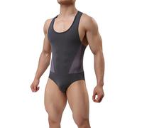 TESOON Men's Sport Bodysuit Mesh Jumpsuits Leotard Wrestling Singlet
