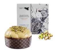 Tesori di Sicilia Artisan Pistachio Panettone, "Ù Nonno Pino" Box as per Sicilian Tradition, Naturally Leavened Panettone 1Kg, Christmas Gift Idea