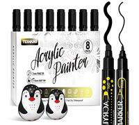Tesquio Black Paint Marker, 8 Pack Dual Tip Acrylic Paint Pens, Ideal for Wood, Rock Painting, Canvas, Stone, Glass, Ceramic