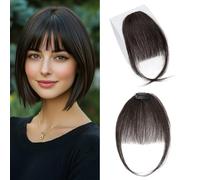 TESS 100% Real Human Hair Clip in Fringe Extensions Korean Kpop Popular Air Bangs, Festival Hair Accessories for Girls UK #1B Natural Black Standard 3g