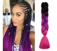 TESS 24 Inch Braiding Hair Festival Accessories DIY Rainbow Twisted Hair Extensions Crochet Synthetic Wig for Women UK 3 Colours #4 Black & Purple & Pink