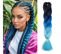 TESS 24 Inch Braiding Hair Festival Accessories DIY Rainbow Twisted Hair Extensions Crochet Synthetic Wig for Women UK 3 Colours #1 Black & Dark Brown & Light Blue