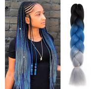 TESS 24 Inch Braiding Hair Festival Accessories DIY Rainbow Twisted Hair Extensions Crochet Synthetic Wig for Women UK 3 Colours #10 Black & Blue & Gray