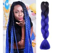 TESS 24 Inch Braiding Hair Festival Accessories DIY Rainbow Twisted Hair Extensions Crochet Synthetic Wig for Women UK 2 Colours #2 Black & Blue